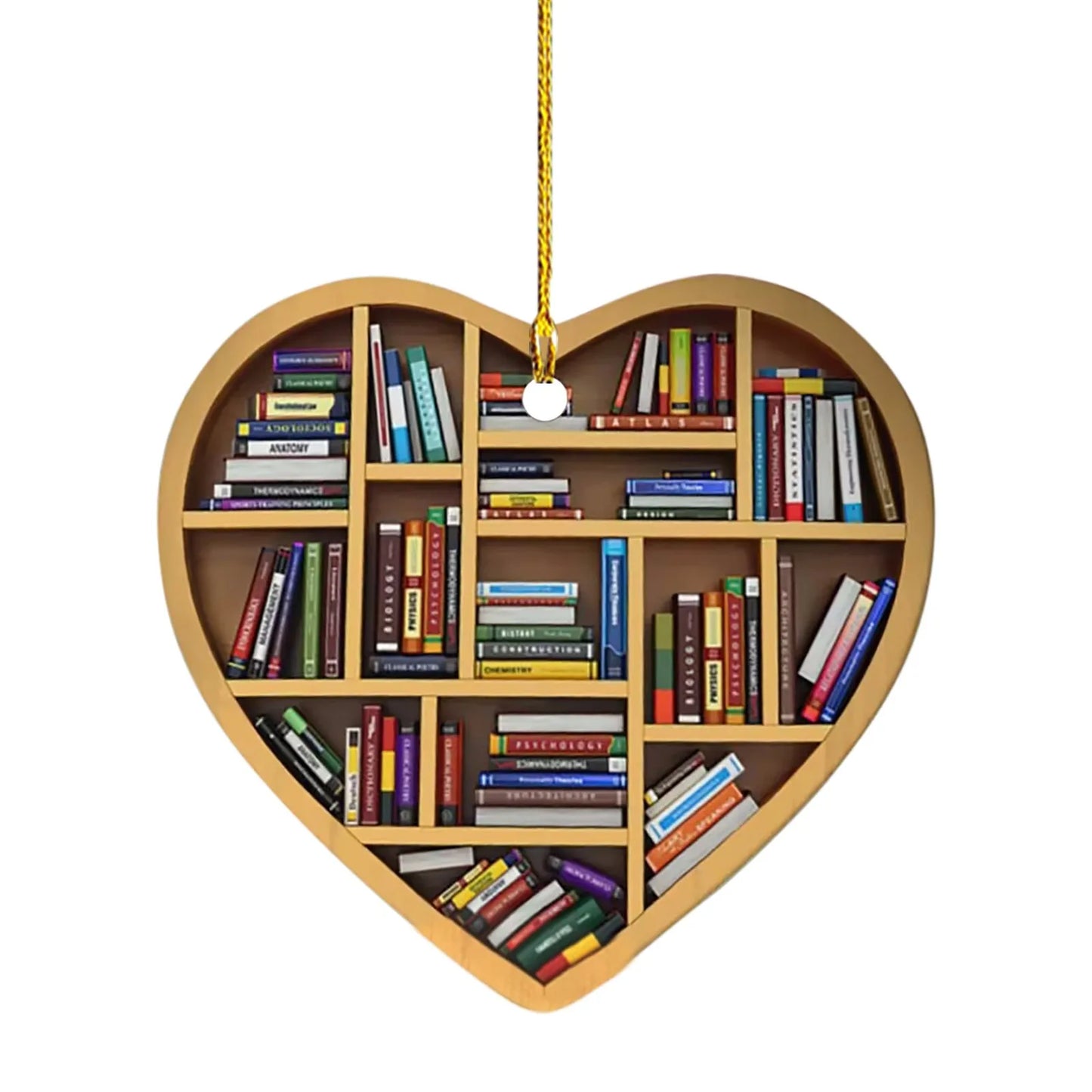 Book Lovers Heart Shaped Bookshelf Pendant Acrylic Craft Crystals Hanging Room Ornament Christmas Beard Decorations Car decor