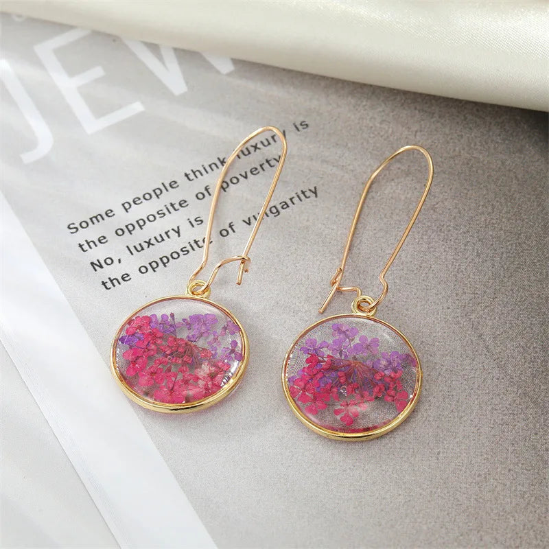 Unique Dried Flower Earrings Women Fashion Colorful Real Floral Earrings Creative Resin Epoxy Immortal Flower Earrings Jewelry