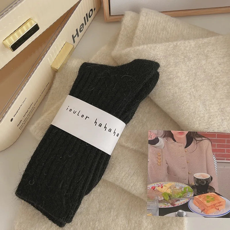 Fashion Cashmere Winter Warm Velvet Socks Thermal Thick Mid Tube Socks Stripes Long Socks For Women