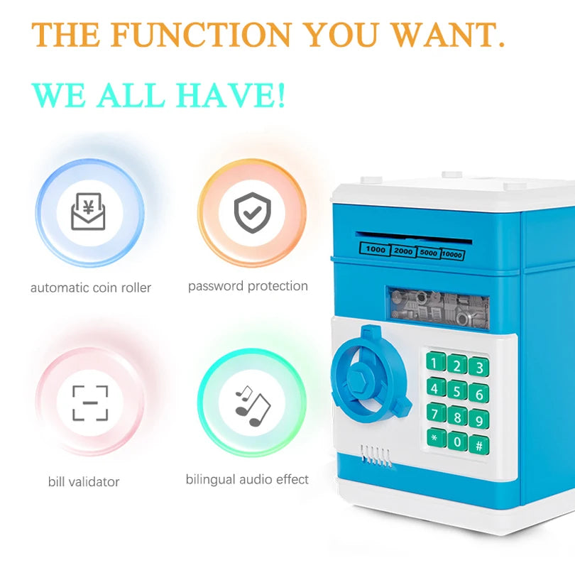 Creative Piggy Bank Automatic Mini Safe Coins Cash Saving Money Box Password Counter Code Key Lock Coin Bank ATM Child Gift