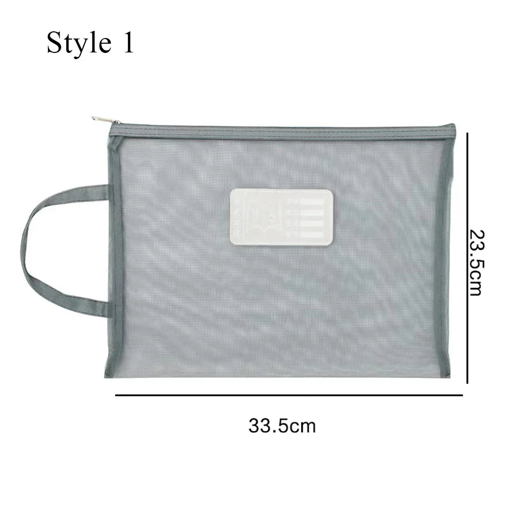 A4 Stationery Storage Bag Double-layer Mesh Zipper Bag Large Capacity Organizer Cosmetic Makeup Bag Transparent File Folders