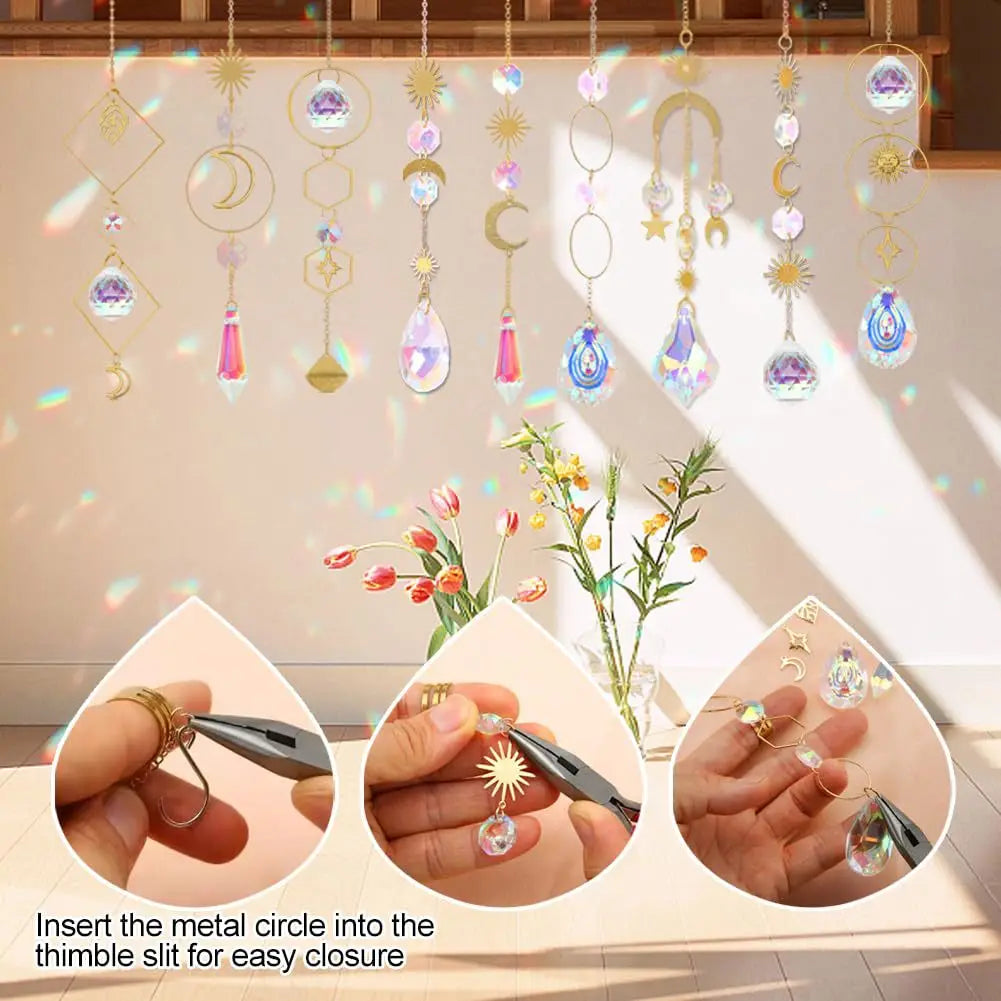 200PCS DIY Suncatcher Making Kits Crystal Prism Sun Catcher Garland Bead Chain Pendant Rainbow Maker Hanging Window Garden Decor