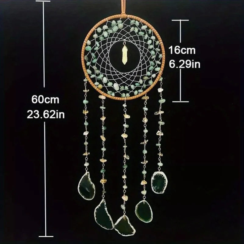 1pcs Natural Green Gemstone Outdoor Garden Dream Catcher, Wind Chimes, Sun Catchers, Home Decor, Decorative Pendant