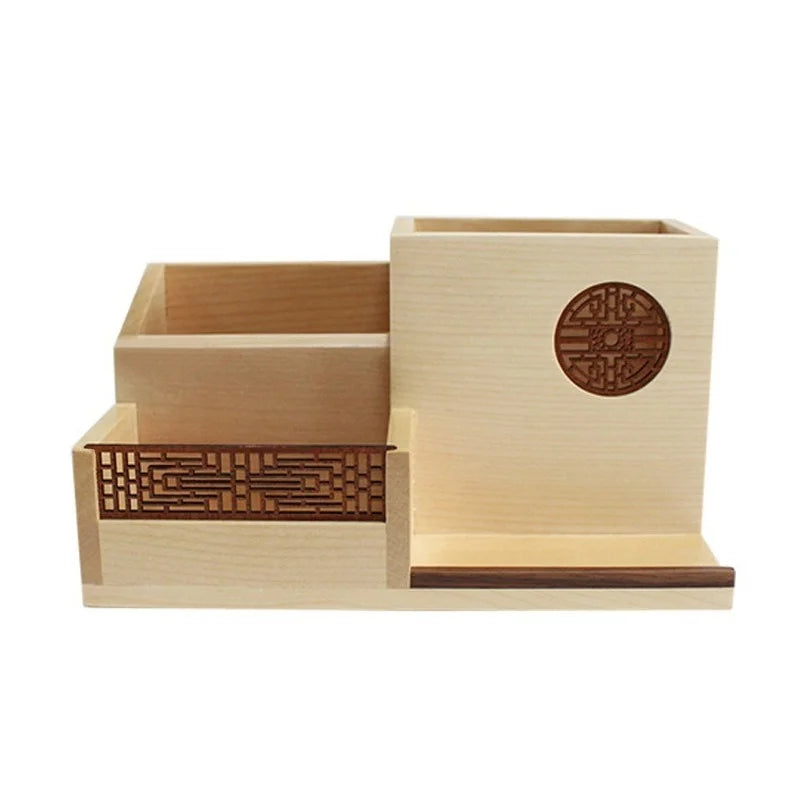 2022 Desktop Finishing Box Wooden Office Stationery Storage Box Pen Holder Creative Combination Multi-function Pen Holder