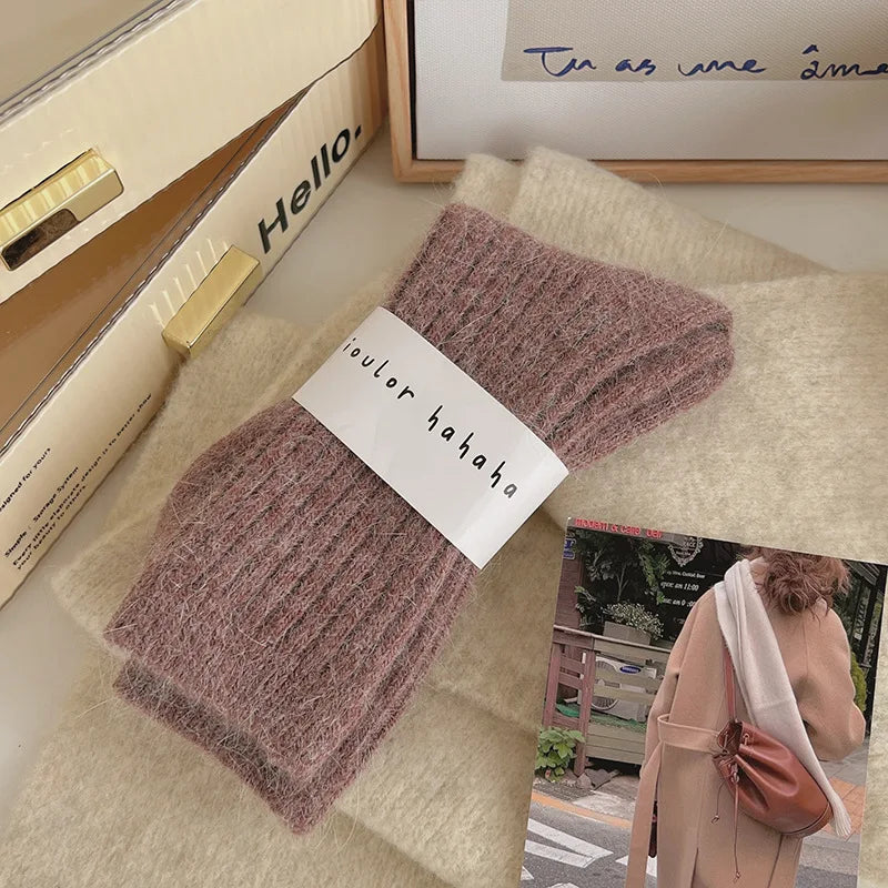 Fashion Cashmere Winter Warm Velvet Socks Thermal Thick Mid Tube Socks Stripes Long Socks For Women