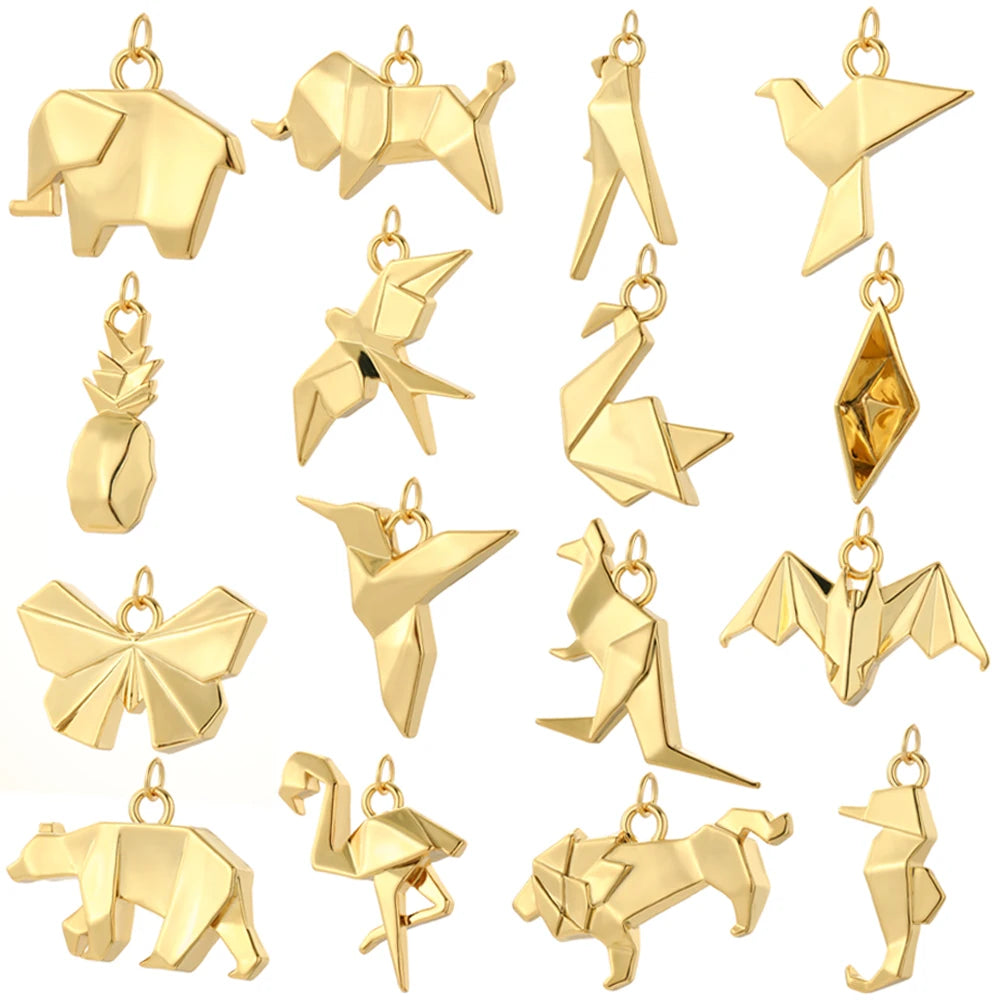 Origami Bird Lion Dog Dove Elephant Butterfly Charms for Jewelry Making Supplies Gold Color Dijes Diy Bracelet Earring Necklace