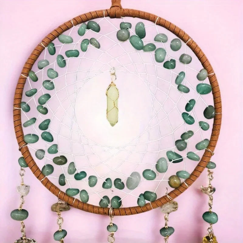 1pcs Natural Green Gemstone Outdoor Garden Dream Catcher, Wind Chimes, Sun Catchers, Home Decor, Decorative Pendant