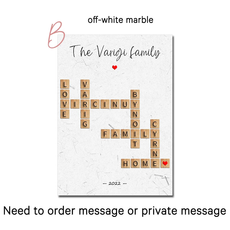 Crossword Scrabble Wall Art Personalized Family Names Print Poster Custom Puzzle Canvas Painting Nordic Gifts Picture Room Decor Valentines Gift