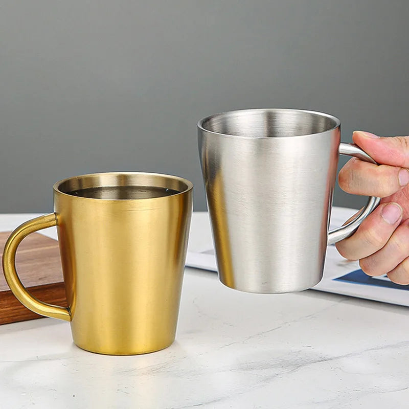 300ml 304 Stainless Steel Double Layer Mugs Portable Creative Water Cup Heat Insulation Cup Drinkware Household Kitchen Supplies