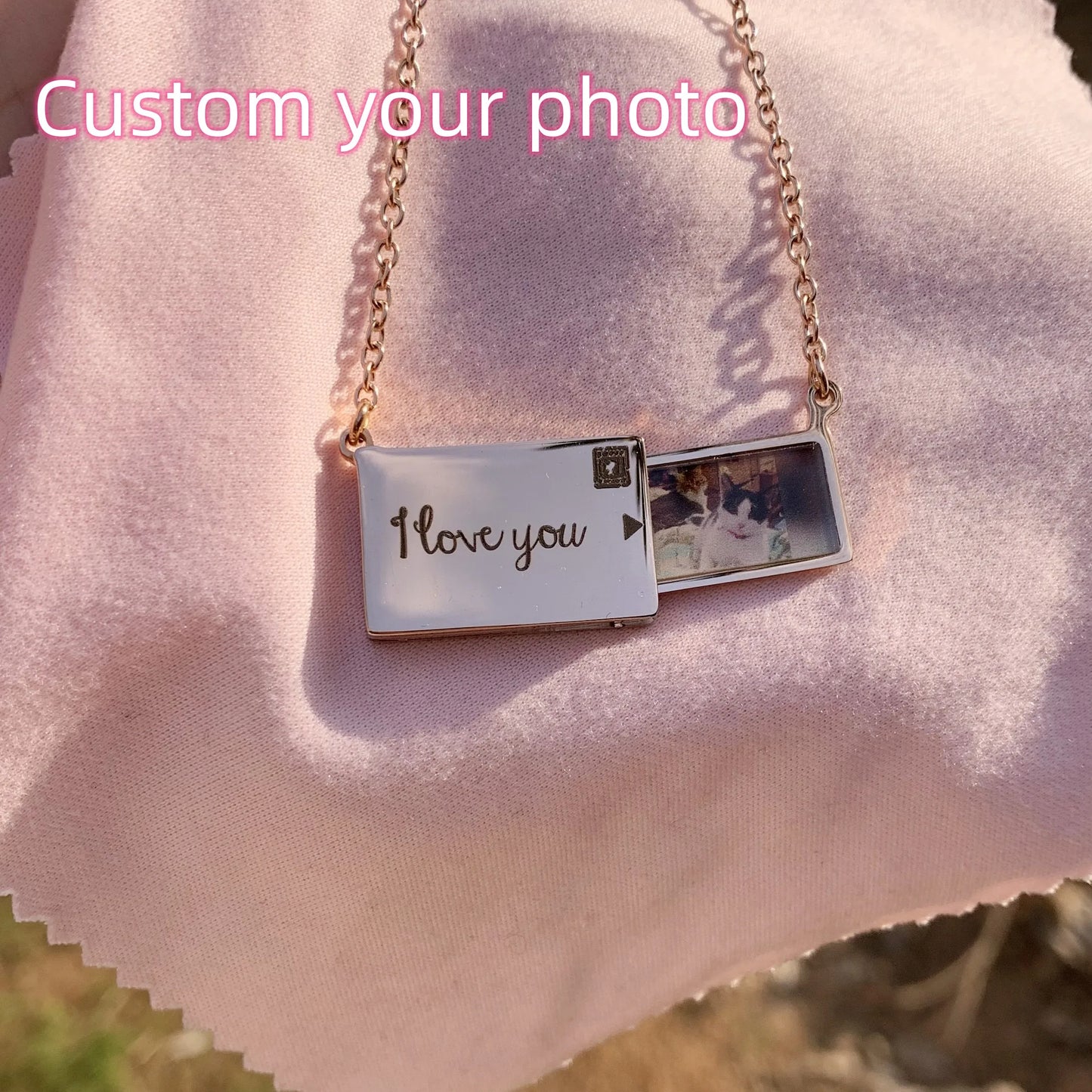 Stainless Custom Photo Message Envelope Necklace Pull-Out Envelope Pendant for Women Customized Name Jewelry Gift Mother's Day