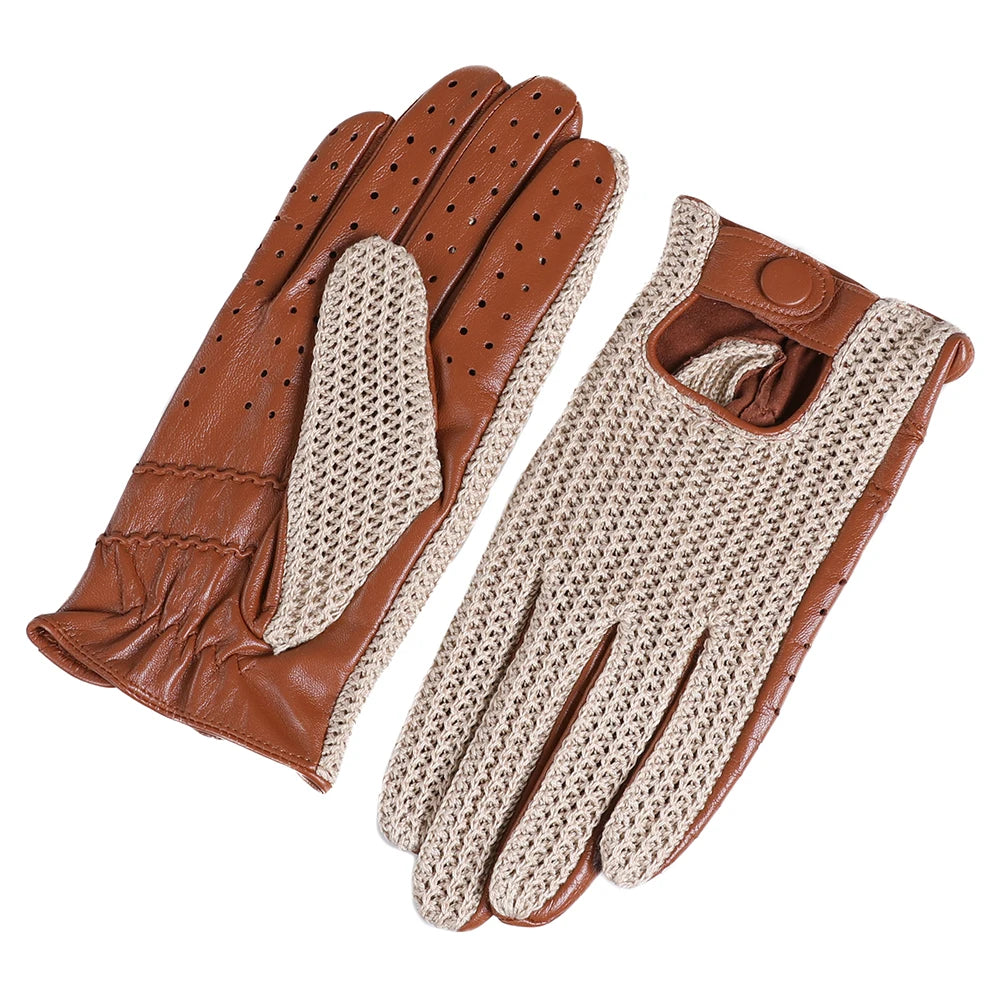 Men's Genuine Leather Driving Gloves motorcycle Fingerless Glove Sheepskin With Cotton Crochet