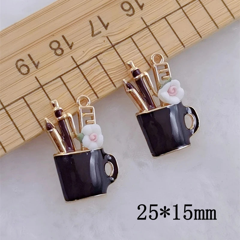 10pcs/lot  Make up Cup  Tool Gold-colour Enamel Charms  For design bracelet  earring  Jewelry DIY Craft