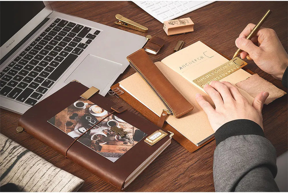 Genuine Leather Journal Traveler's Notebook Retro Handmade Diary Portable Sketchbook Cowhide Gift Planner Provide Engraved Logo