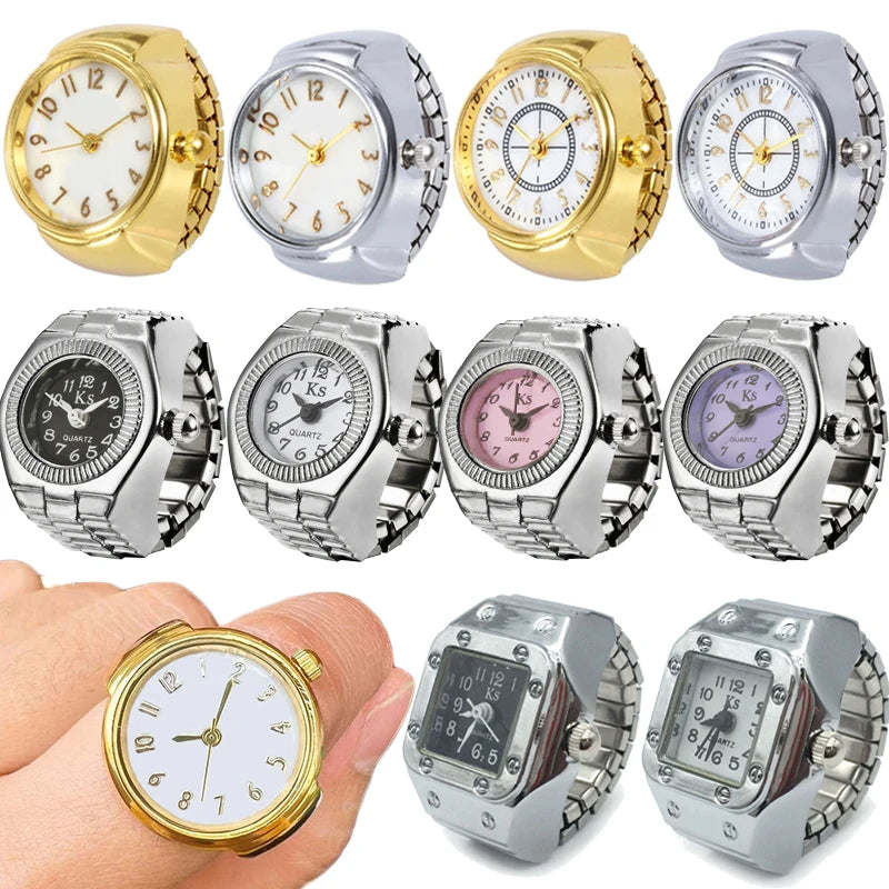 1PCs Vintage Punk Quartz Watch Rings for Couple Women Man Hip Hop Cool Elastic Stretchy Watch Finger Rings Fashion Jewelry