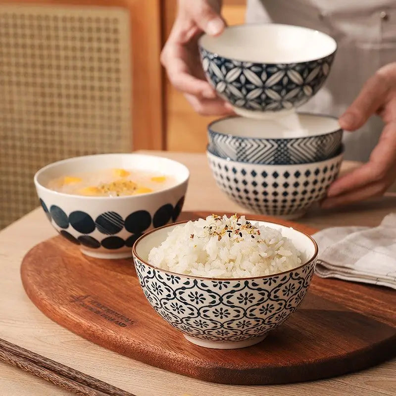 Japanese Style Ceramic Rice Bowl Set Family Dinner Soup Good-Looking Set Gift Box Rice Bowl Creative Retro Small Bowl