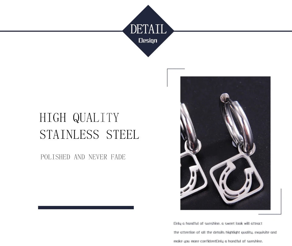 Unift Tiny Horseshoes Hoop Earrings for Women Stainless Steel Rhombus Earrings Fashion Sporty Cowboy Horse Girl Jewelry Gift