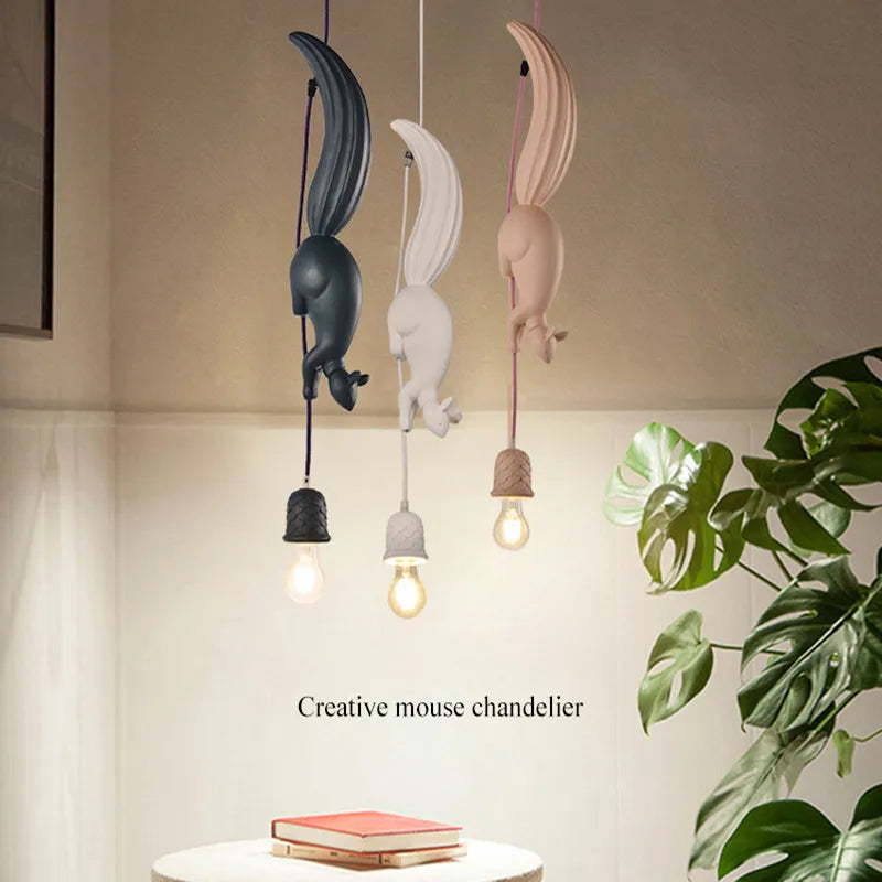 Nordic Minimalist and Personality Creative Animal LED Pendent Lamp Pink Blue White Restaurant Bedroom Children's Squirrel Shape