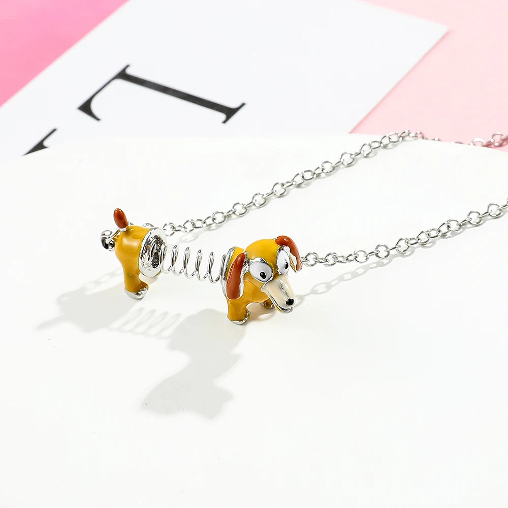 Disney Toy Story Necklace Cute Cartoon Figure Slinky Dog Metal Pendant Necklace Collar for Kids Kawaii Jewelry Accessories Gifts