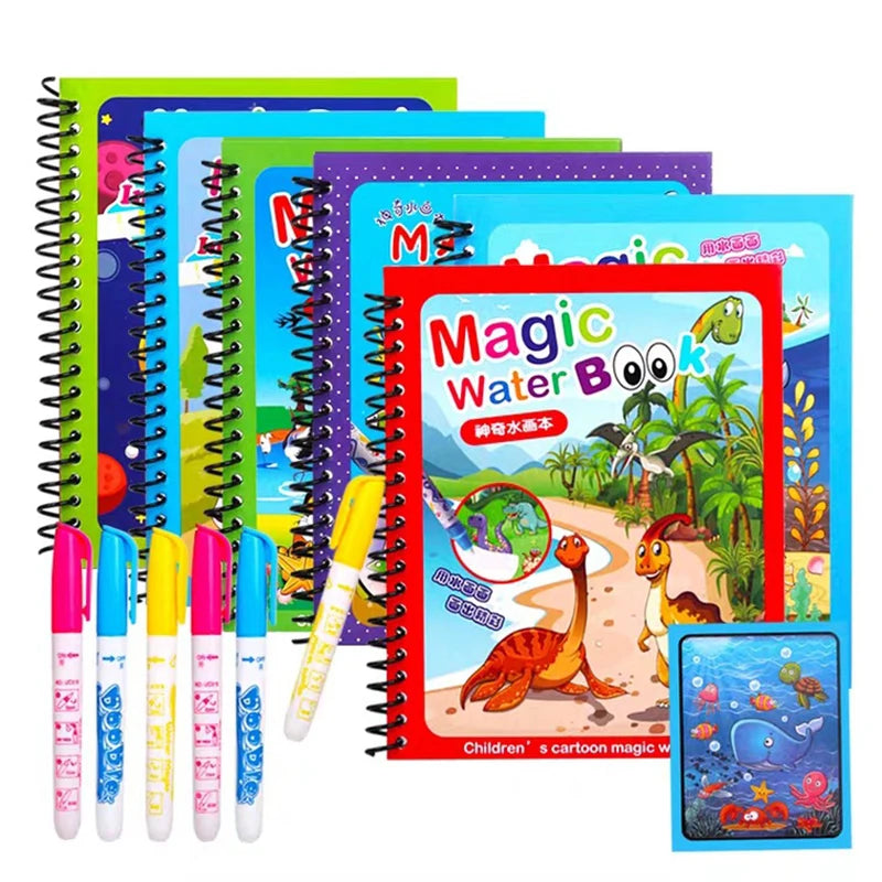 Children Early Education Toys Magical Book with Pen Water Drawing Montessori Toys Gift Reusable Coloring Book Magic Drawing Book