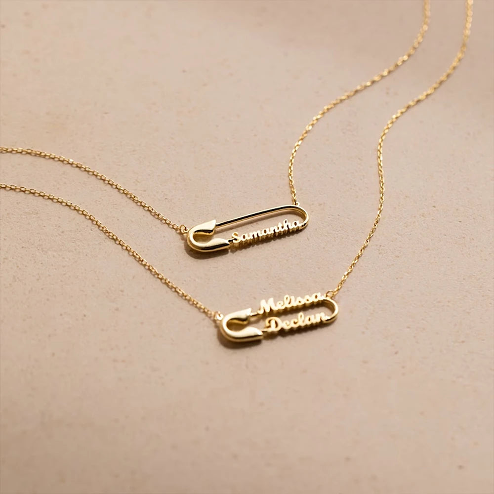 Custom Double Name Paper Clip Pendant Necklace for Women Personalized Gold Chains Stainless Steel Jewelry Gift Collar Para Mujer