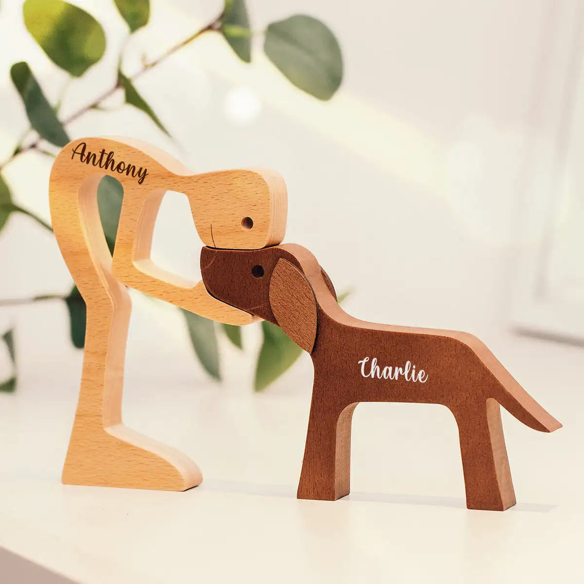 Personalized Custom Wooden Pet Carvings Cute Family Puppy Wood Dog Cat Craft Sculpture Table Ornaments Figurine Gift Pet Lovers Valentines Gift