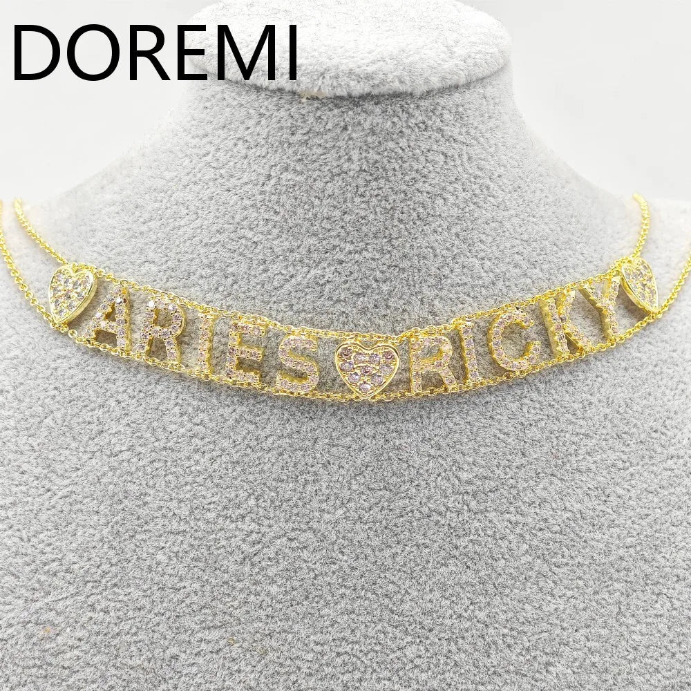 DOREMI 9mm Initial Letters Cz Name Necklace Double Chains Wome Letters Bracelet Gift Custom Jewelry Choker Necklace