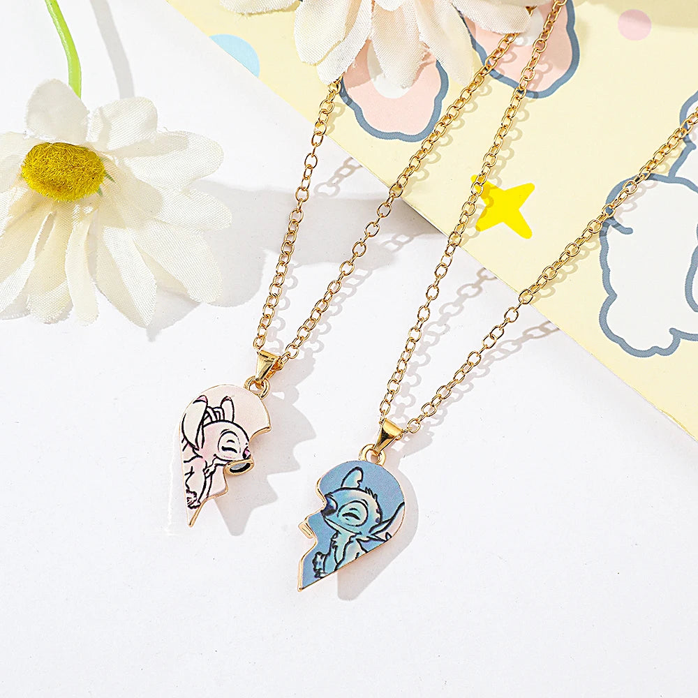 Disney Stitch Cartoon Necklace Stitch Angel Couple Neck Chain For Women Men Love Jewelry Acessorios Gifts