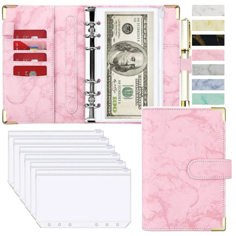 A6 Money Saving Organizer PU Leather Budget Binder Marble Notebook Budgets Planner 2023 Envelope Office School Supplies Valentines Gift