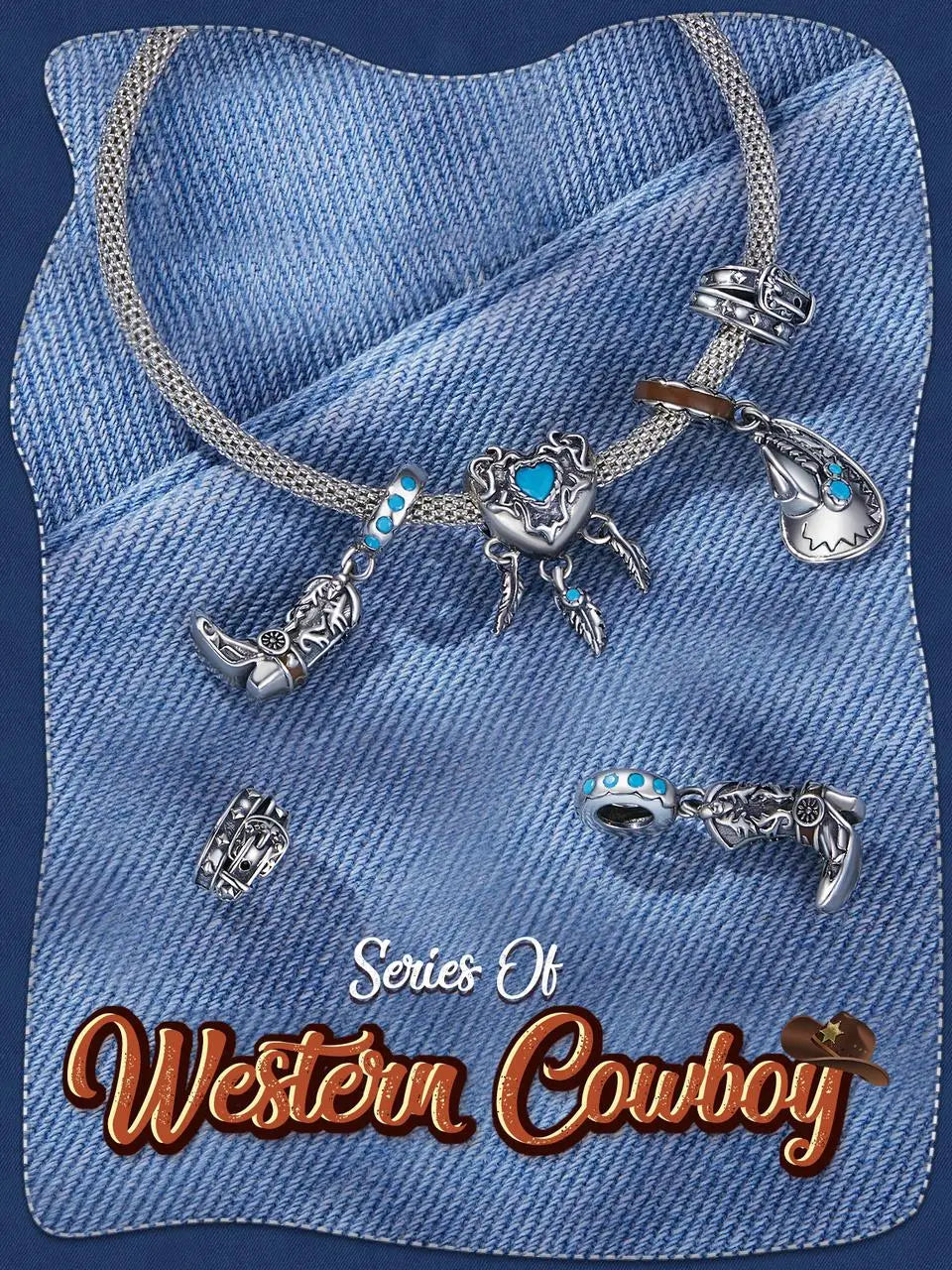 WOSTU Vintage 925 Sterling Silver Western Cowboy Leather Pendant Dream Catcher Charm Fit Original Bracelet DIY Jewelry Making