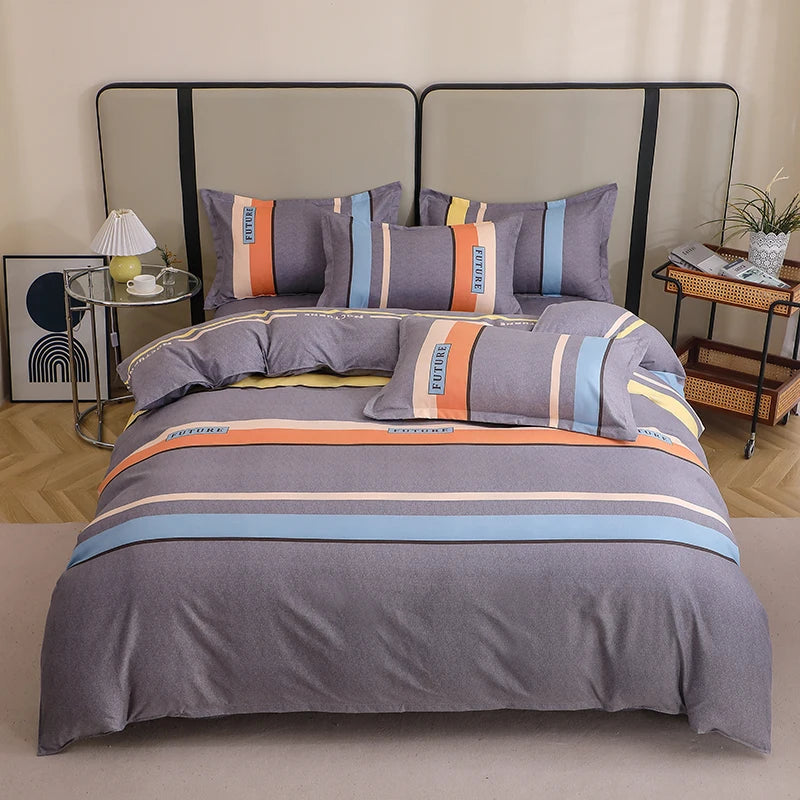 3 Pieces Luxury Striped Duvet Covers Soft Set Minimalist Modern Comforter Cover Thickened Breathable Bedding Sets for All Season