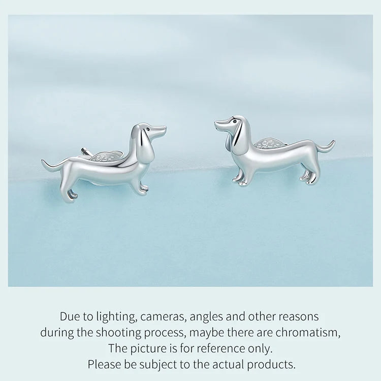 WOSTU 925 Sterling Silver Cute Dachshund Dog Adjustable Rings Stud Earrings Original Girl Lovely Pet Jewelry Set Birthday Gift Valentines Gift