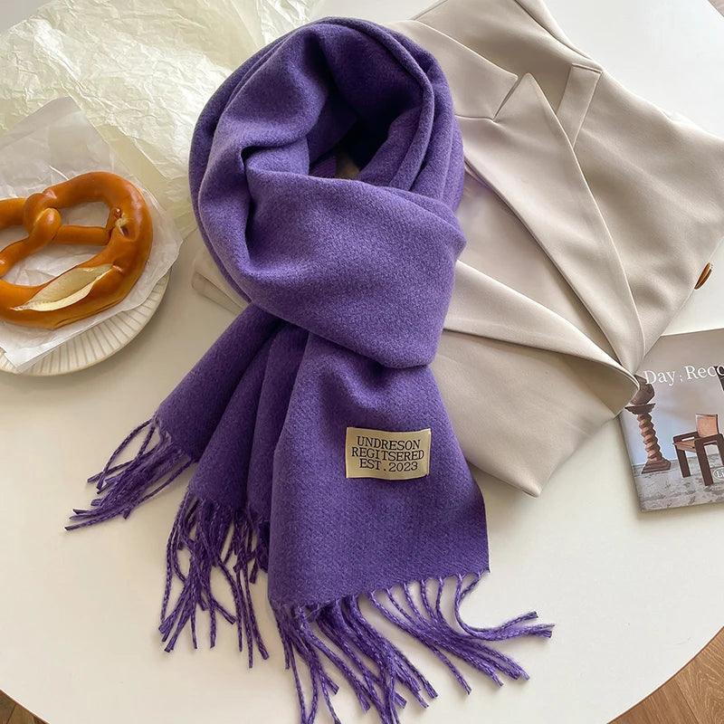 2023 New Fashion Cashmere Scarf Warm Winter for Women Korean Style Knitted Solid Color Double Sided Wraps Neckerchief