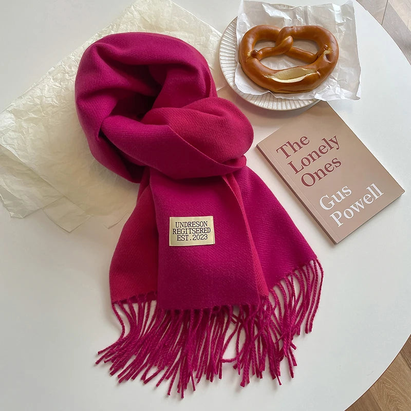 2023 New Fashion Cashmere Scarf Warm Winter for Women Korean Style Knitted Solid Color Double Sided Wraps Neckerchief