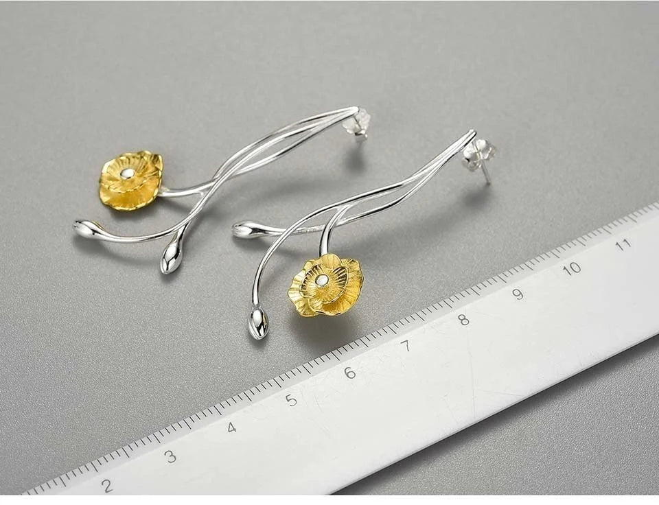 Lotus Fun Long Hanging Unusual Luxury Elegant Anemone Flower Dangle Earrings For Women 925 Sterling Silver Statement Jewelry