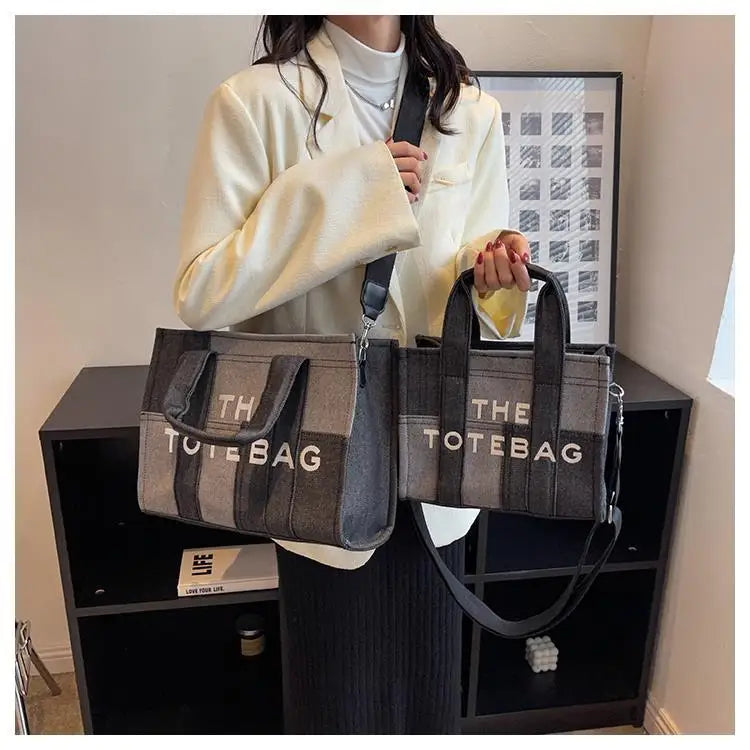 High-capacity Letter Print Underarm Bag Women Y2k New Trendy Fashion Shoulder Handbags Contrast Color Patchwork Denim Tote Bags