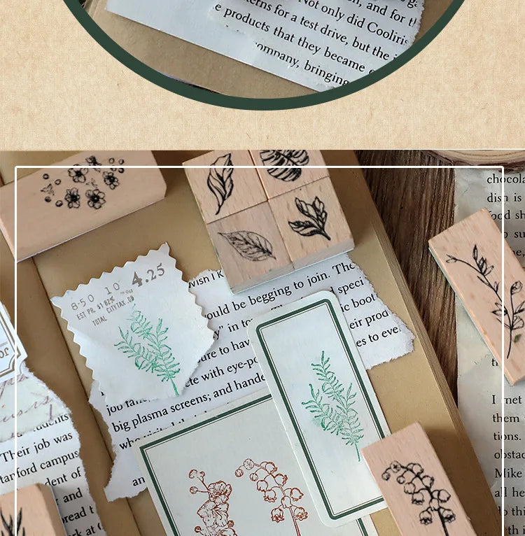 Yoofun 30pcs/set Natural Plants Leaf Flower Wooden Stamp Set Collage Junk Journal Scrapbooking Card Making Standard Stamps