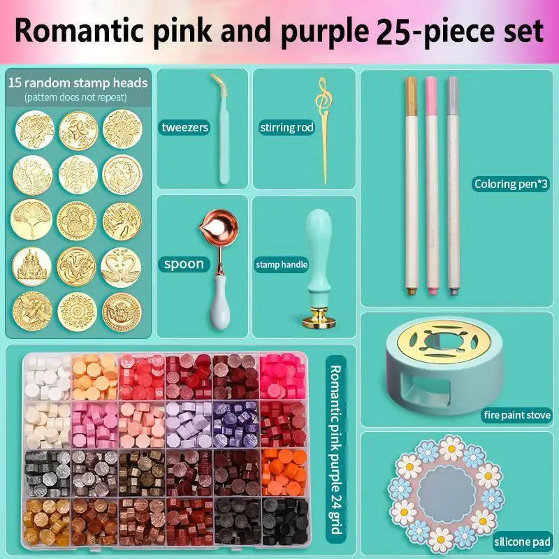 Wax Seal Stamp Set Lacquered Stamp Sealing Wax Kit DIY Craft Supplies Scrapbooking Wedding Invitation Decorative Sealing Wax Set