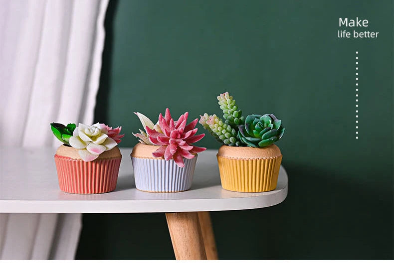 Round Cake Ceramic Flowerpot Lovely Juicy Plant Flowerpot Simple Potted Combination Gardening Office Desktop Decoration