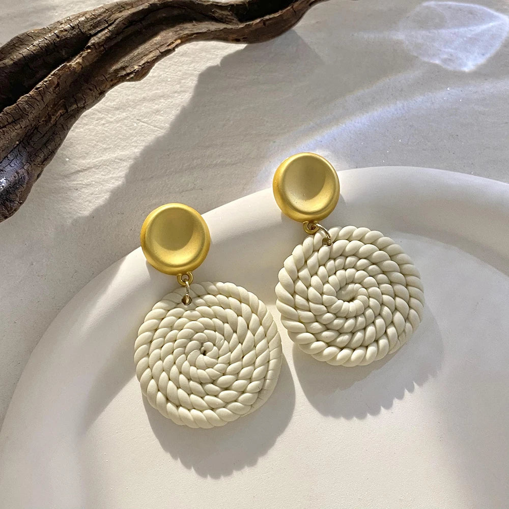 AENSOA Handmade Braided Flower Polymer Clay Earrings for Women Geometric Round Teardrop Floral Sweater Knit Earrings Jewelry