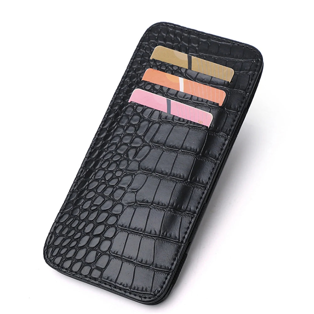 Long Crocodile Print Money Clip Men Multicard Slot Pu Leather Card Case Travel Document Organization Solid Color Women'S Wallet