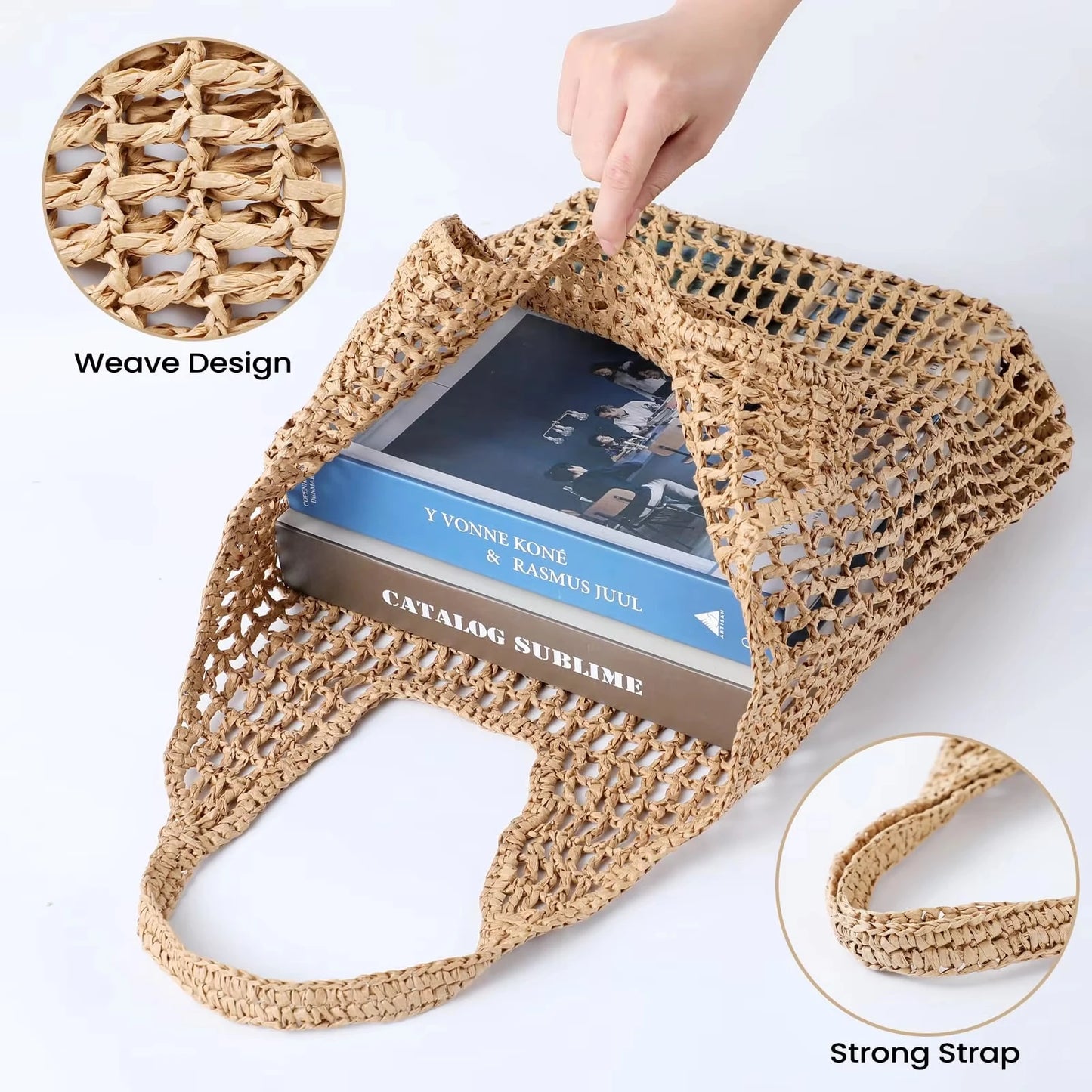 MABULA Straw Handwoven Brand Luxury Design Handbag For Woman Lafite Hollow Out Summer Beach Female Shoulder Purse Phone Bag Valentines Gift