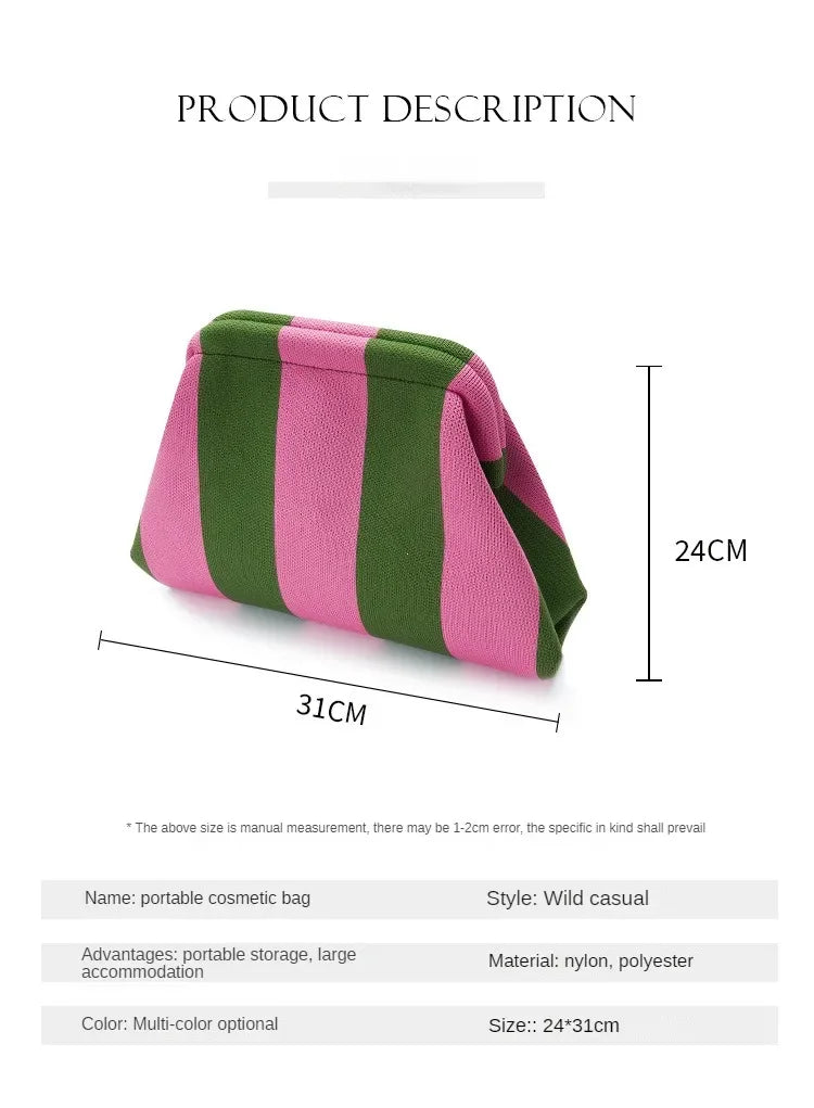 Summer Beach Clutch Bag for Women Woven Crochet Handbags Purses Knitting Dumpling Clutch Ruched Cute Cloud Casual Colorblock Bag