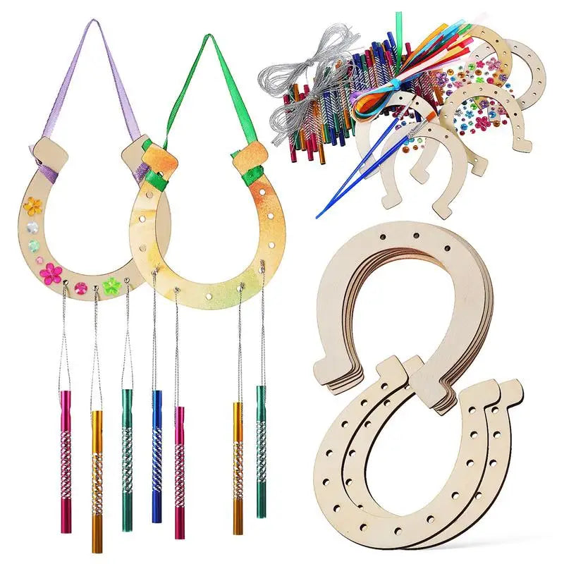 1 Set Wind Chime Kit Diy Wooden Wind Chime Horseshoe Wind Chime Birthday Wedding Decor Birthday Chime Set Crafts Pendant