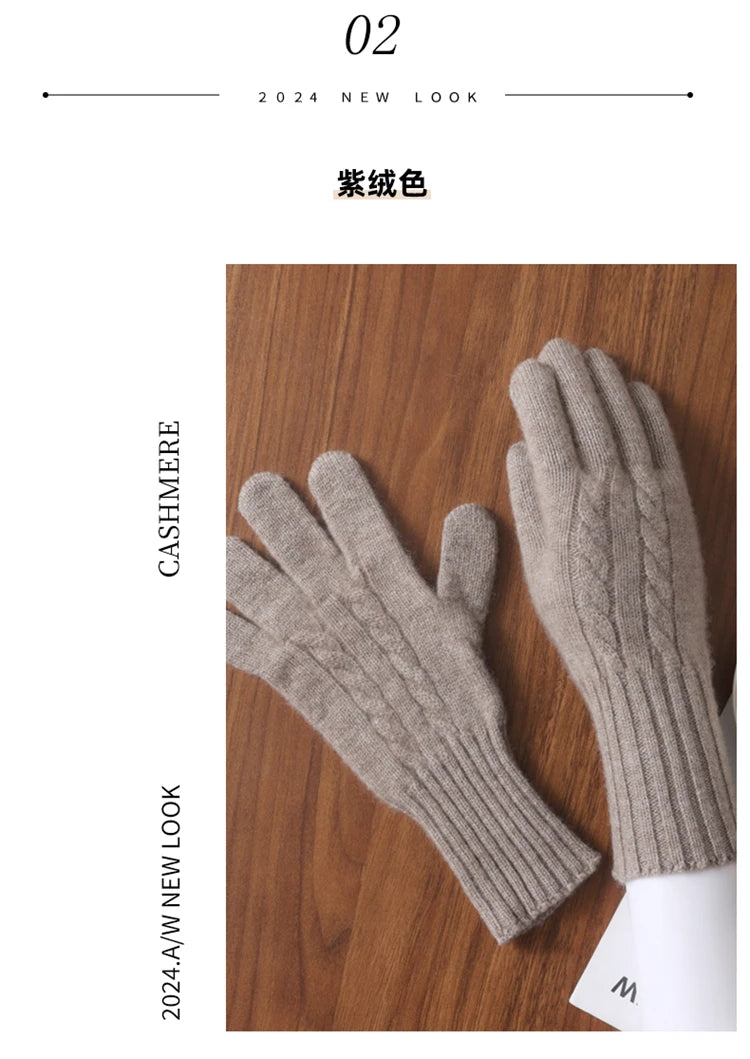 Women Wool Cashmere Gloves Cable Knit Touchscreen Finger Hole Winter Autumn Warm Wrist Length Classic Gloves Female Mitten