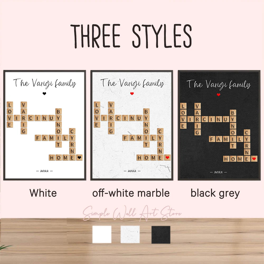 Crossword Scrabble Wall Art Personalized Family Names Print Poster Custom Puzzle Canvas Painting Nordic Gifts Picture Room Decor Valentines Gift