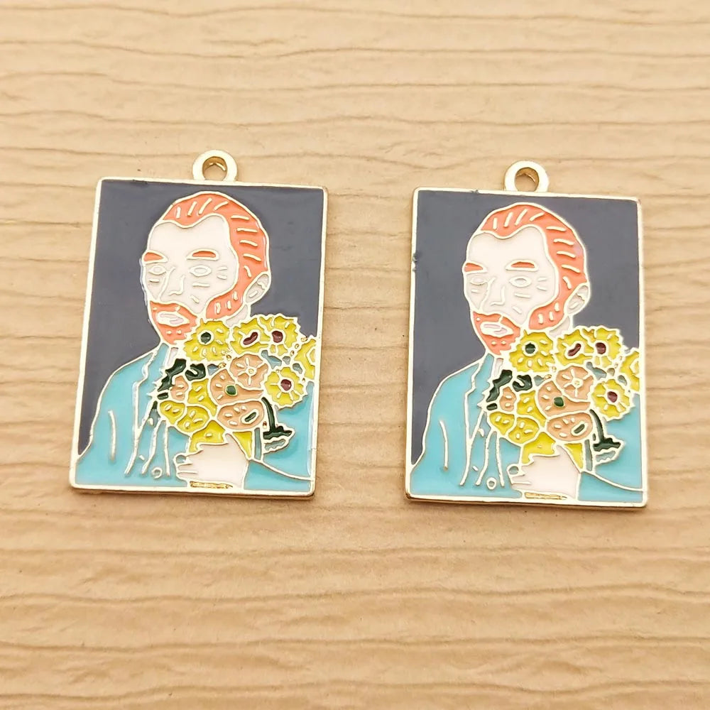 10pcs Enamel Abstract Painting Charm for Jewelry Making Earring Pendant Necklace Accessories Diy Supplies Zinc Alloy Gold Plated