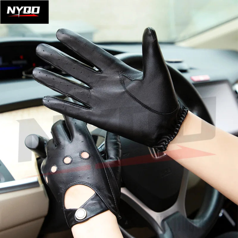 New Arrival Luxury Mens Genuine Leather Gloves Sheepskin Gloves Fashion Men Black Breathable Driving Gloves For Male Mittens