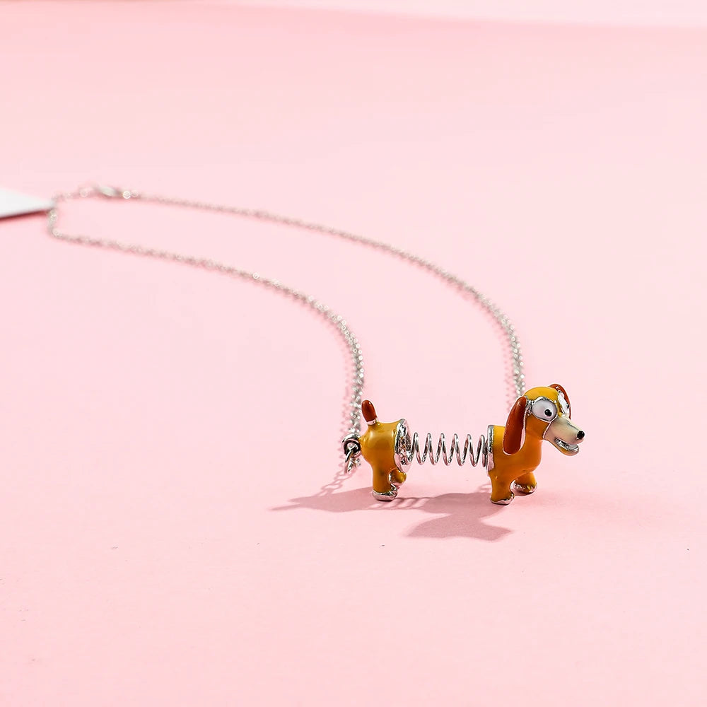 Disney Toy Story Necklace Cute Cartoon Figure Slinky Dog Metal Pendant Necklace Collar for Kids Kawaii Jewelry Accessories Gifts