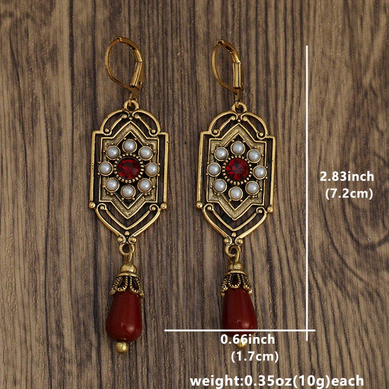 Boho Ethnic Geometric Waterdrop Stone Earrings Jewelry Gold Color Red Blue White Pearl Handmade Earrings For Women Girls Gift