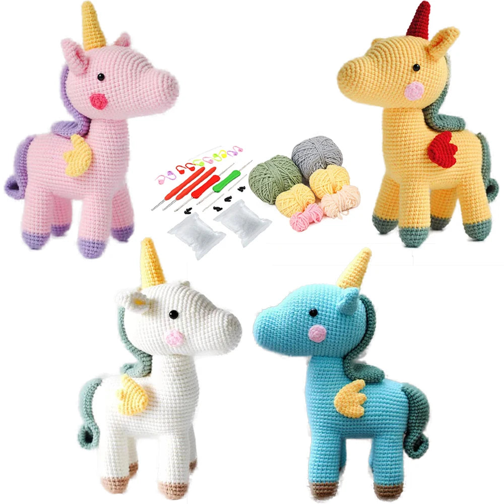 Unicorn Crochet Yarn Kit for Beginners DIY Animal Plush Doll Crochet with Yarn Hook and Accessories Hand Knitting Starter Kit Valentines Gift